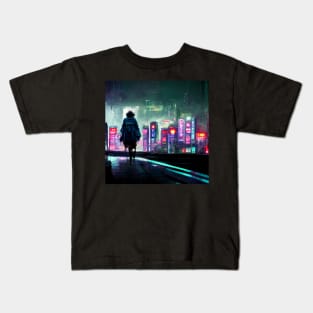 Circuit Stroll - Cyberpunk Cityscape Skyline Kids T-Shirt